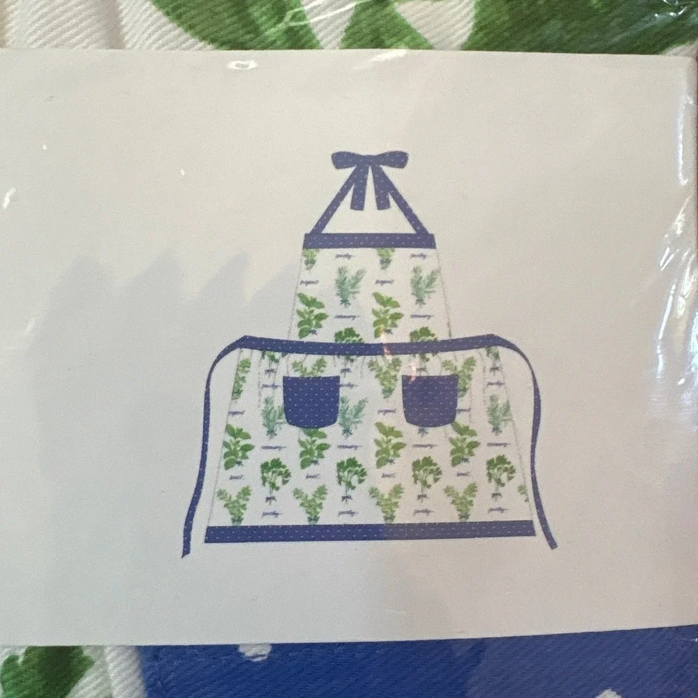 Martha Stewart Herb Apron Women Blue White Botanical Polka Dot NWT SIZE OS